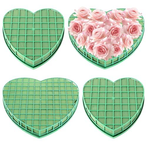 CYEER 4 unidades de espuma para flores con 2 tamaños, 30 cm y 20 cm, corazón de espuma con rejilla, esponja para flores, masa para flores artificiales, arreglos florales, manualidades, decoración de