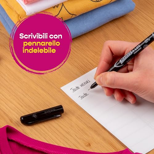 Avery Italia ETVET36X2PEN Etichette Per Tessuti No Iron Bianche 45X13Mm + Pennarello Permanente, 18 Etichette Per Foglio, Adesivo Permanente, Scrivibili A Mano, Confezione Da 4 Fogli - 7
