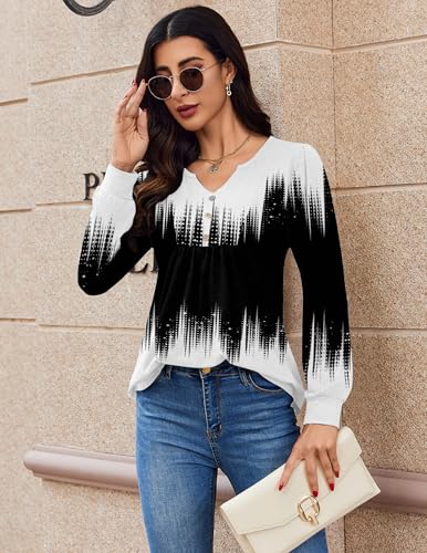 Image of Zeagoo Womens Long Sleeve Tops Fall V Neck Shirt Casual Pleated Tunic Top