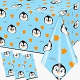 OGMOGKW Penguin Birthday Decorations Tablecloth,3pcs Penguin Party Supplies Plastic Penguin Party Table Cover for Winter Theme Penguin Party Decorations