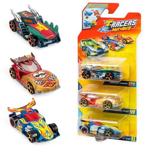 T-RACERS Mix ´N Race 3 Pack – Pack de 3 Coches coleccionables. Coches Desmontables en Dos Partes y con Piezas Intercambiables. Pack 3/12