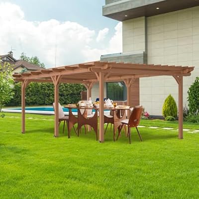 12X16 FT Pergola, Patio Pergola with Solid Structure, 100% Sturdy Solid Wood Outdoor Gazebo for Deck Backyard Grill Party Garden Waterproof & Windproof Outdoor Garden Shelter for Year-Round Use