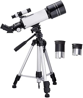 Telescopio astronómico refractor de 400/70 mm con trípode ajustable y adaptador para teléfono inteligente, telescopio portátil HD para niños, adultos y principiantes, color azul necesario (blanco