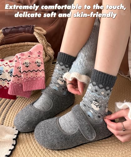 Image of IIG Cute Warm Wool Socks for Women Super Cozy Thick Crew Winter Socks Gifts, 5 Pairs