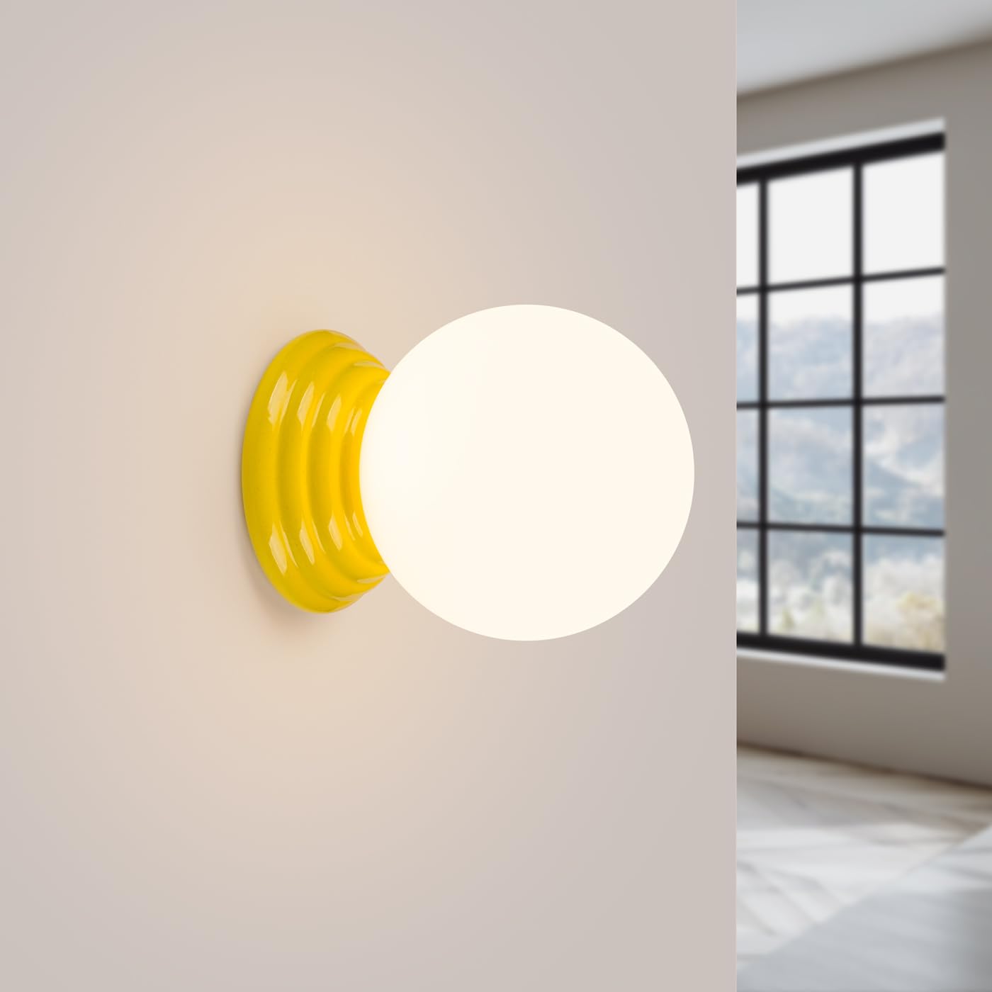 SOLLUX lighting Applique da Interno - Lampada da Parete Ceramica Smaltata Vetro - 1 Paralume - Lampada LED Lampadina - Giallo Zori