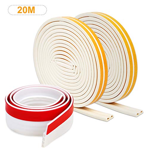 Qliver - Burlete para puertas (autoadhesivo, 5 cm de ancho x 100 cm de largo, incluye 4 rollos de 20 m de perfil en D), color blanco