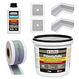 Isolbau Dicht-Set - Inkl. 1x Flüssigfolie (7 kg), 1x Grundierlösung (1 L), 1x Dichtband (5 m), 2x Innenecken & 2x Manschetten