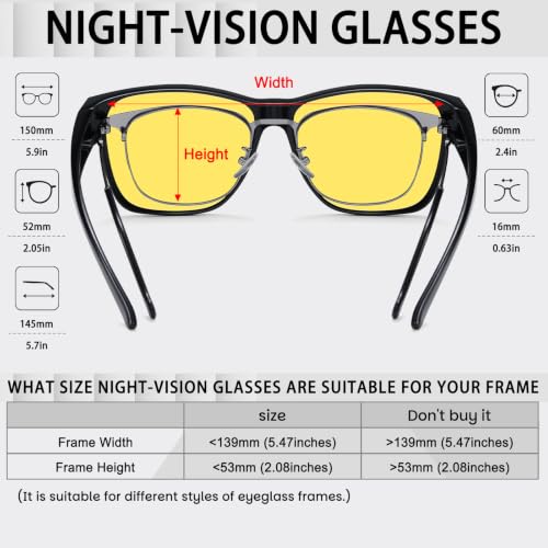 Image of GEGURI Night Vision Glasses, Night Driving Fit Over Glasses Polarized Anti-Glare for Men & Women Yellow Lens