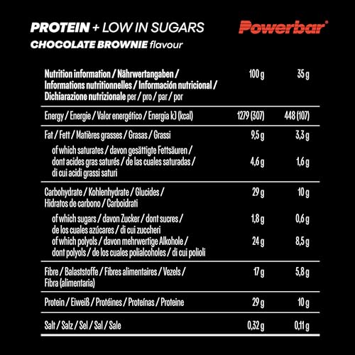 PowerBar Protein Plus Bar with only 107 Kcal - Low Sugar Protein Bars, Fitness Bars with Fiber - Chocolate Brownie (30 x 35g)