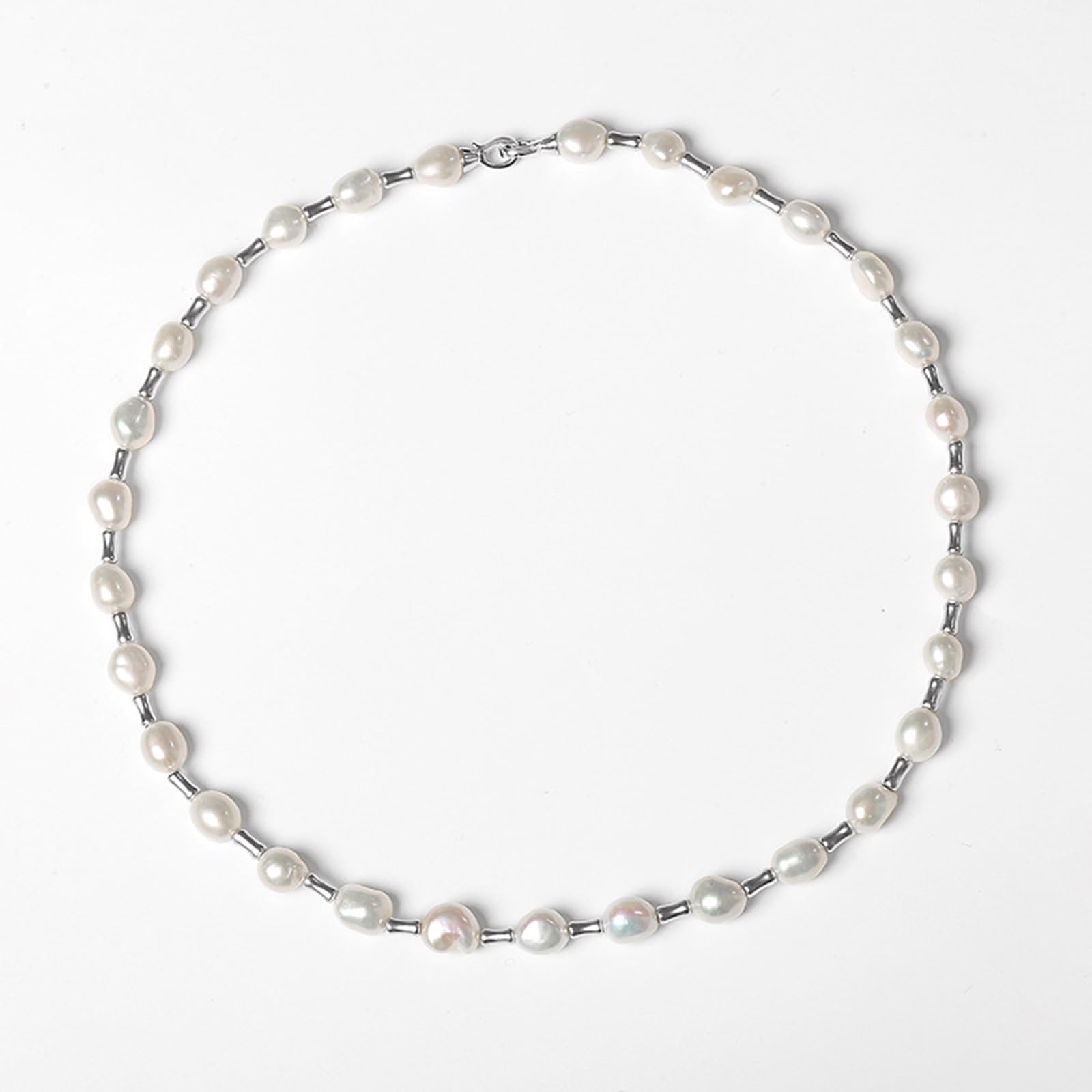 Collana da donna in argento 925, collana da donna con perle (7-8 mm), collana bianca con ciondolo da 46 cm, 46cm, Argento sterling, Perla