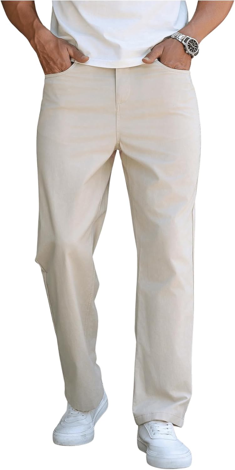 Men's Classic Dress Pants Straight Leg Old Money Slacks Business Casual Trousers