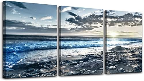 Wall Art For Living Room Wall Decor For Bedroom Poster Blue Beach Sun Ocean Landscape Paintings Prints Artwork Bathroom Decorations Seascape Canvas Prints Hang Pictures Office Home Decor Works