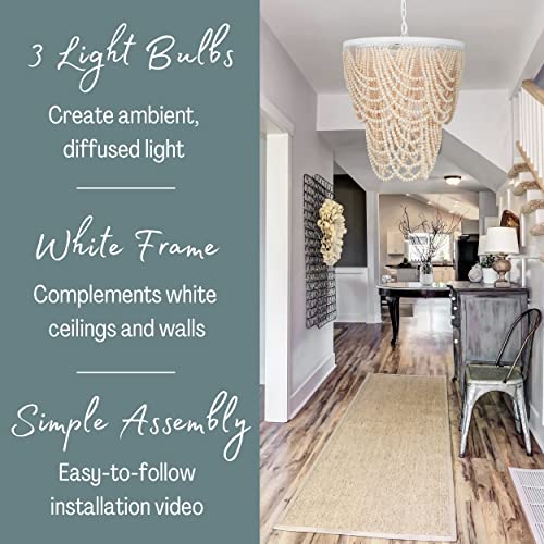 Arielle Beaded Chandelier Light Fixture: Boho, Wood Beaded, Coastal Chandelier - Image 6