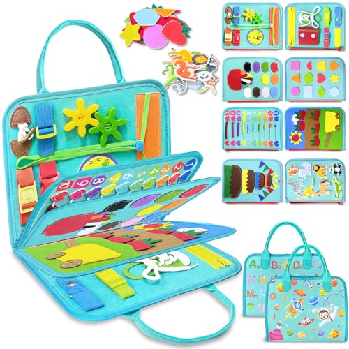 Image of Exorany Busy Board Montessori Toys for Toddler Boy Girl Birthday Gifts, Busy Book Sensory Learning Toys for Toddlers, Toddler Airplane Car Travel Toy Educational Activities