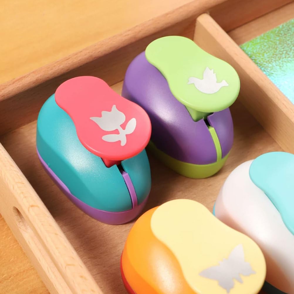 Montessori Papierlocher-Set, komplettes Bastel-Lochset mit Holztablett, 4 Formenlocher, buntes Papier & Aufbewahrungsbox
