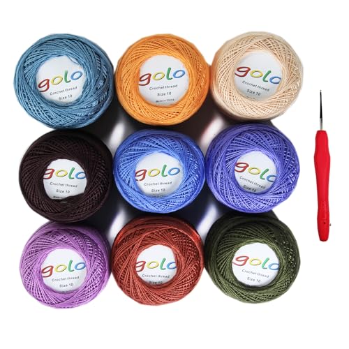 Image of golo Crochet Thread Size 10 Embroidery Thread 10g X 9 Crochet Yarn for Hand Knitting 10-9-8