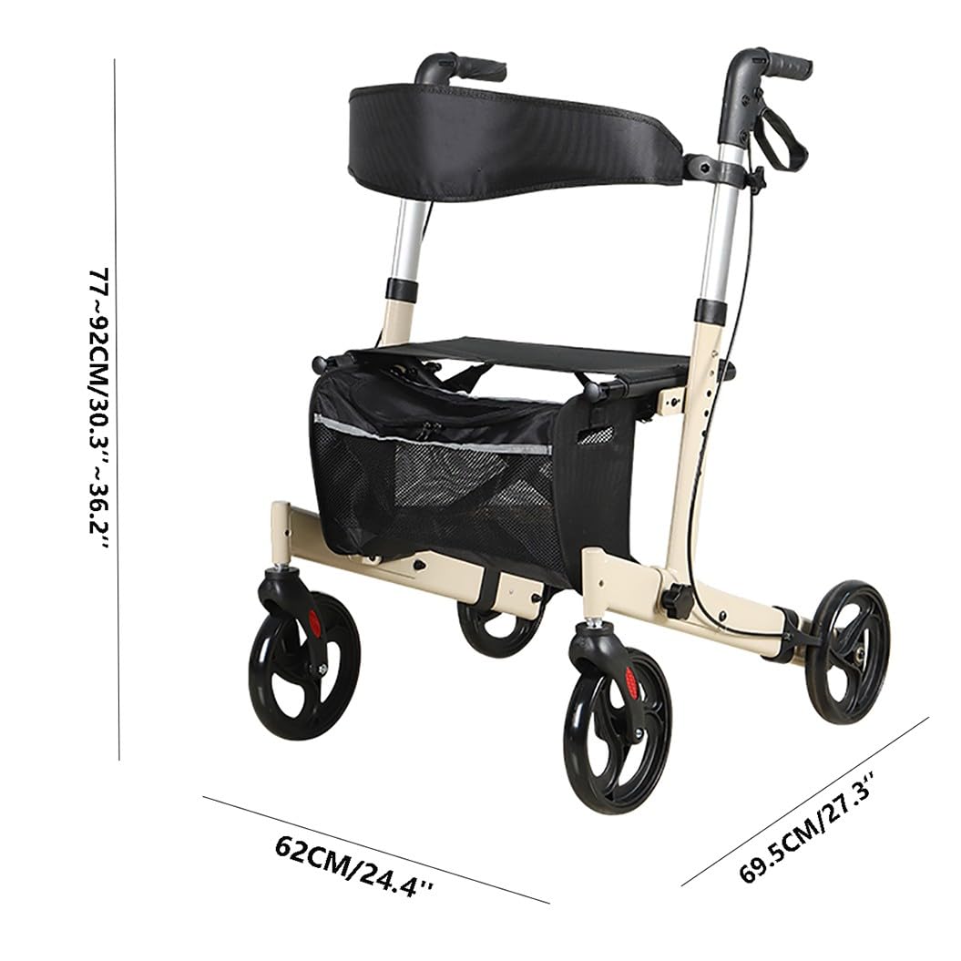 Andador para Ancianos Todoterreno,Andador para Exteriores de Aluminio,Andador plegable ligero,altura ajustable,Para uso exterior e interior Beige