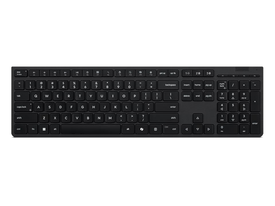 Lenovo Professional Wireless Rechargeable Keyboard AI - Italia, tastiera ricaricabile wireless full-size con tasto Copilot, connessione 2.4GHz e Bluetooth, switch fino a 3 dispositivi