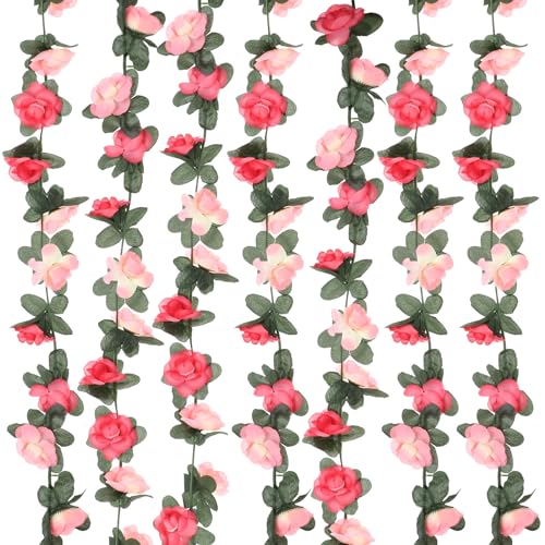 KALIONE Artificial Flowers Garlands 5 Meters Fake Flower Garland Artificial Flowers Hanging Decoration 2 Strands Floral Vine Plant Garland Hanging Rose for Wedding Wall Party Garden Bedroom Table