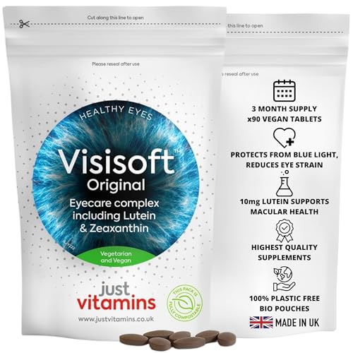 Visisoft™ Lutein 10mg with Zeaxanthin & Bilberry | 90 Vegan Capsules | | Eye Health & Vision Support. Protects from Blue Light | Added Vitamin A, Riboflavin & Zinc | UK Made - Just Vitamins