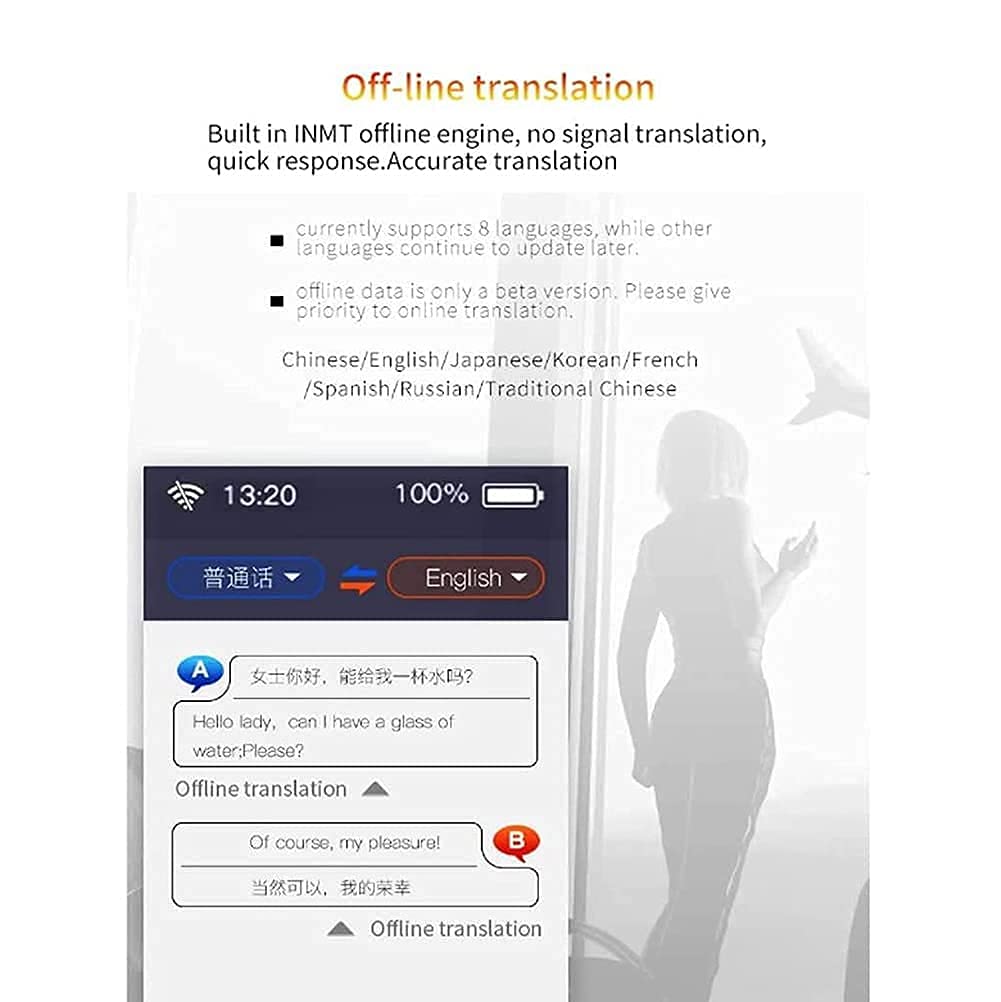 Dispositivo de traducción de idiomas, intérprete de idiomas bidireccional Pantalla táctil de 3,0 pulgadas WiFi/Hotspot/Admite 117 idiomas para más de 200 países Aprendizaje Viajes Negocios Hola Anhelo