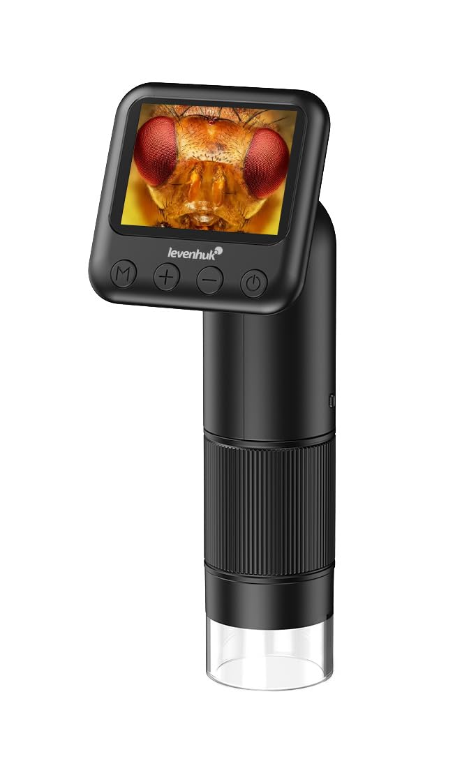Levenhuk Kelvin HPM25 Tragbares Fotomikroskop | 800x Digitales Smartphone-Mikroskop, 2MP Kamera IPS-Farbdisplay LED-Licht, Kompakt, PC-kompatibel, für Erwachsene und Kinder
