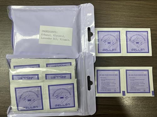 Image of GELLEN Nail Polish Remover Pads, Non-Acetone, 100 PCS Individually Wrapped | 3-5s Removal for Regular Nail Polishes, 10 mins for Gel Nail Polish, Rich in Lavender Oil, No Drying Out for Home Salon