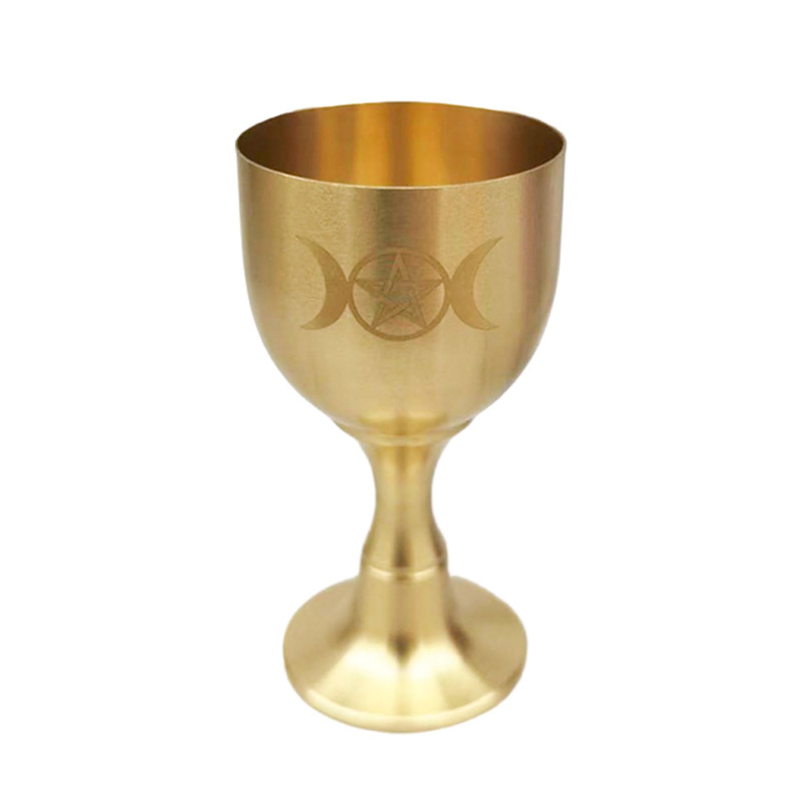 Kaeltsyn Handcrafted Brasses Goblet with Moons and Star Pattern Pentagrams Chalice Perfect for Ceremonies and Display Elegant Brasses Chalice with Engraved Pentagrams and Moons Designs