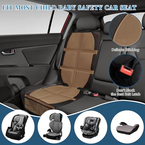 Image of Car Seat Protector, 2 Pack Baby CarSeat Covers with Mesh Pockets & Non-Slip Backing 600D Durable Seat Protectors Under Car Seat for Baby (Black & Brown, Large)