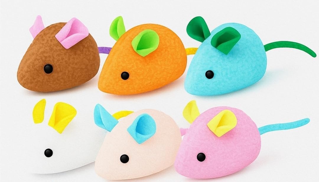PSK PET MART Mouse Toy Set - Plush Cat Toys with Polyfill Rat Design, Interactive Plaything for Cats and Kitten Colorful Mouse Toy for Cat Engaging Fun and Activity Pack of 6 Mice-picture-18