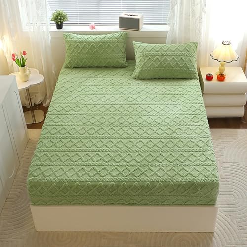 Juego de sábanas bajeras de forro polar verde de lujo, 90 x 200 cm, con bolsillos profundos de 25 cm, 3 piezas, ropa de cama térmica, cálida y suave para máxima comodidad