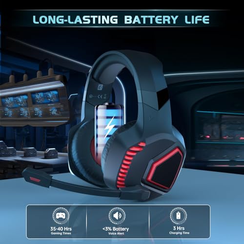 GMRPWNAGE Wireless Gaming Headset for PS5, PS4, Mac, Switch, PC-2.4GHz Wireless Gaming Headphones, Bluetooth 5.2-Adjustable Noise Canceling Microphone(BlackRed) - Image 6