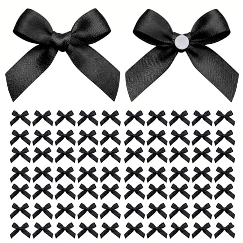 EONSUI 100PCS Mini Black Bows Decoration Tiny Satin Ribbon Ornaments for DIY Crafts Favors Fit for Wedding Party Birthday Bachelorette Party Bridal Shower Engagement Valentines Day