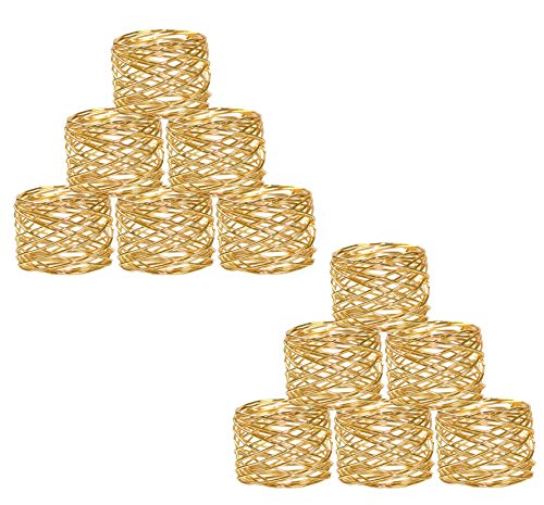COTTON CRAFT Mesh Nest Handmade Dining Table Napkin Rings - Set of 12 - Halloween Harvest Autumn Fall Thanksgiving Holiday Christmas Xmas Celebration Festive Party Gift Décor Banquet - Gold