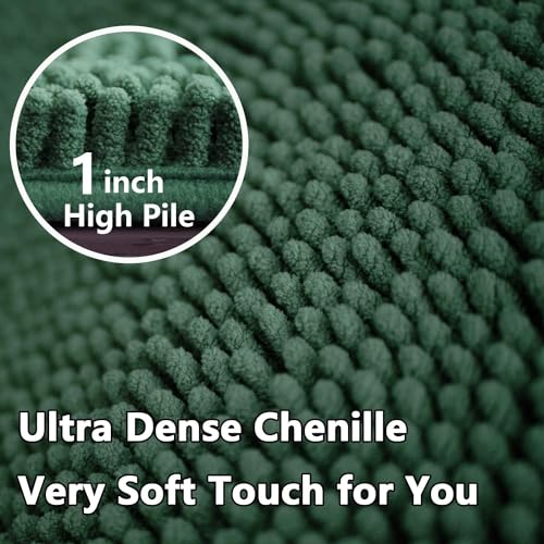 Image of BOANKODU Bathroom RugsSets 2 Piece,59X24+16X24Inch,Absorbent Non-Slip Very Soft Chenille Mat,Machine Washable(Dark Green)