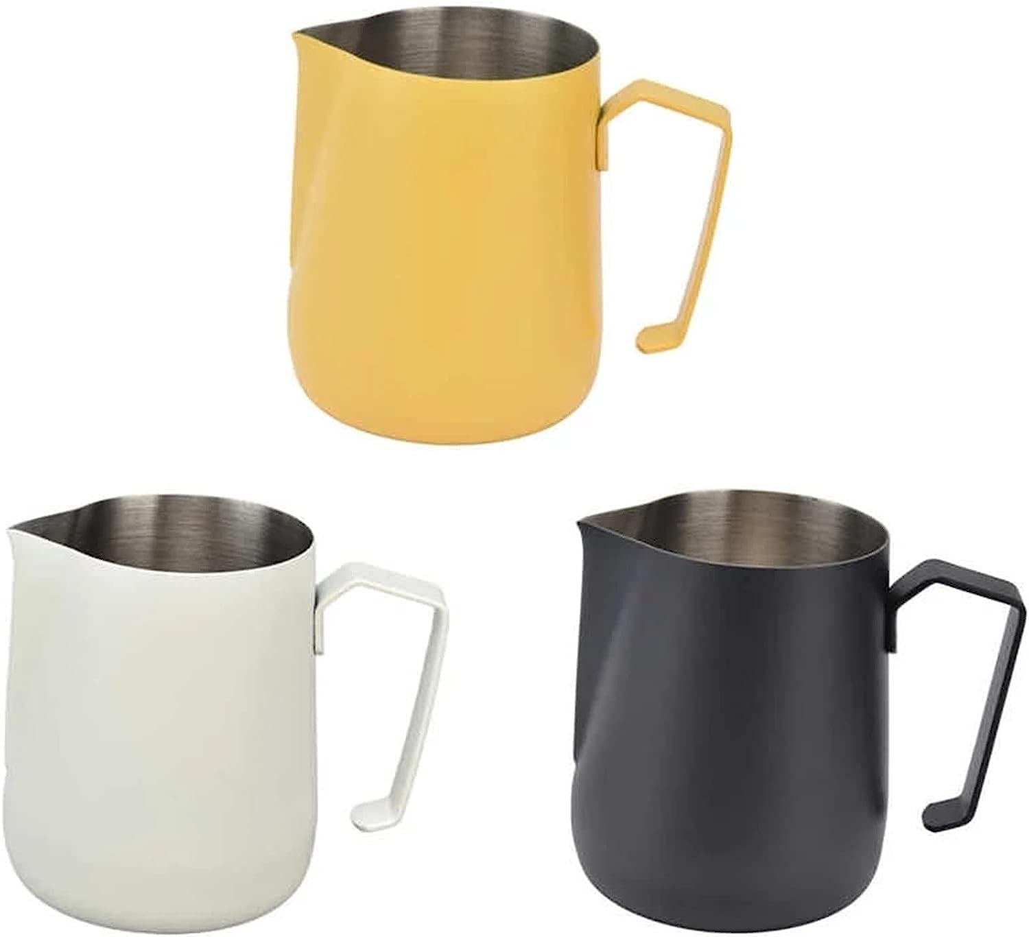 jarra de leche, Jarra for espumar leche for cafetera, taza de acero inoxidable, jarra, diseño integrado y limpio, segura con pico puntiagudo for cafetería, Color: negro | Wit