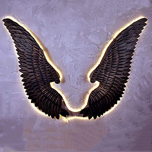 HQL Decoración de Pared de alas de ángel Brillante, un par de alas de ángel LED de Metal, esculturas de Arte de Pared en 3D para el hogar, decoración de fotografía Creativa,Negro,150x130cm