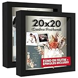 Americanflat Lot de 2 Cadres Noirs avec Dos en Lin Doux - Bois Composite avec Verre incassable - pour Mur et Table - 20,3 x 20,3 cm