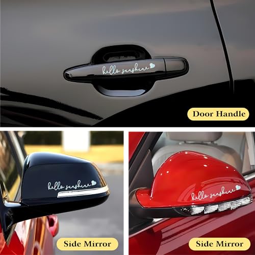 Image of Rearview Mirror Sticker, Rear View Mirror Accessories - 3 Pack Hello Sunshine, Car Mirror Decal, Waterproof Vinyl Word Stickers, Cute Car Interior Decor (Pastel)