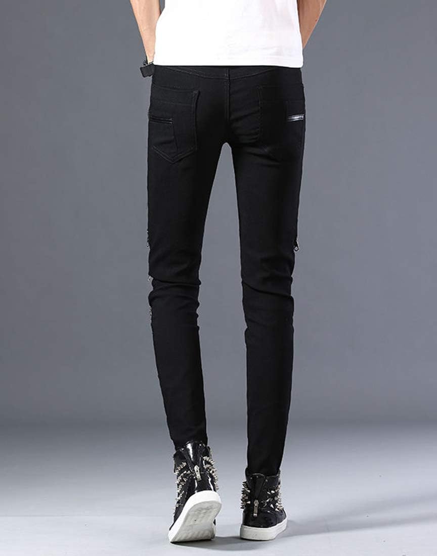 Idopy Men`s Punk Gothic Night Club Party Buckles Motorcycle Pants Biker Jeans - Image 5