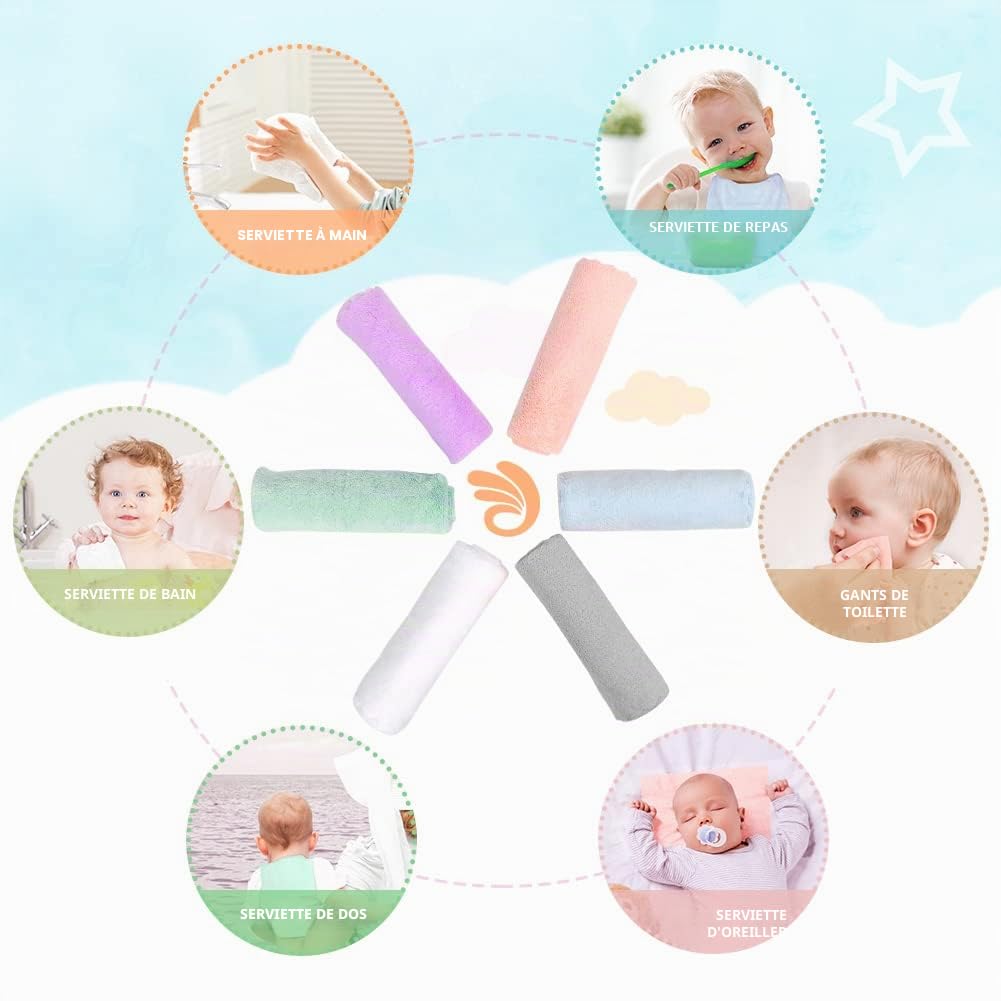 Orighty Lot de 50 serviettes de bain pour bébé en microfibre polaire corail, douces et absorbantes pour nouveau-né, pour peau sensible du visage, des mains et du corps, 17,8 x 22,9 cm