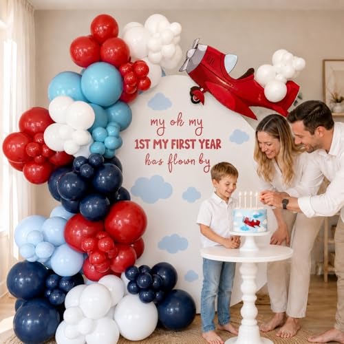 Image of Red Blue White Balloons, 50PCS Boy Baseball Birthday Nautical Party Balloon
