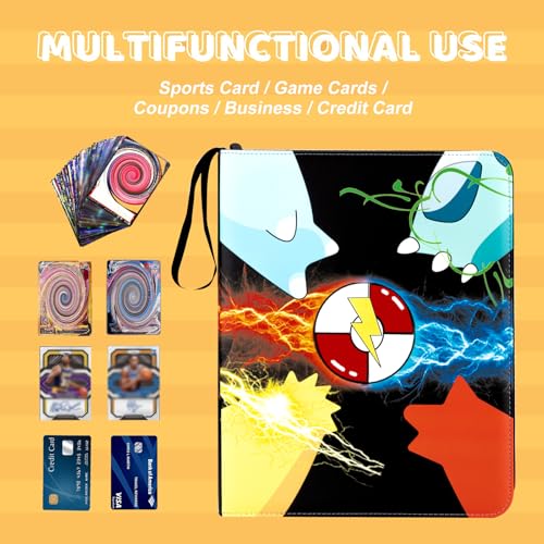 Trading Card Binder 9 Pocket,Premium Card Binder 900 Pockets,50-Page Double-Sided Storage Collection Book,3-ring Zipper Trading Card Holder is A Toys Gift for Girls and Boys(Black 9 pocket)