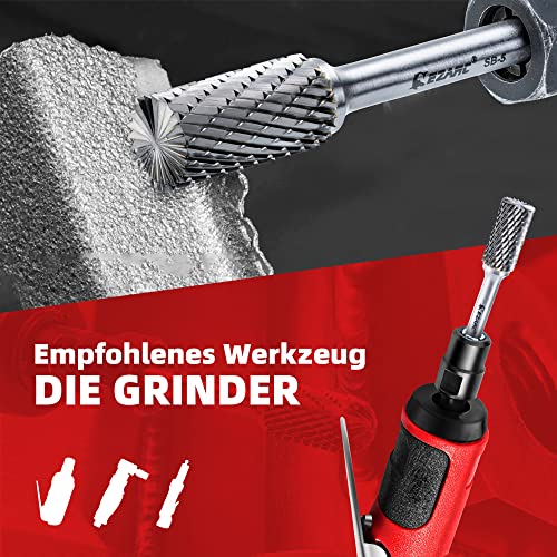 EZARC SB-5 Hartmetall Frässtifte mit 1/4-Zoll(6mm)-Schaft – Doppelschnitt Drehfeile Zylinderendschnitt, Schneidefräser, Schneidefräser, Schneideisen für Stahlmetallbearbeitung, Polieren und Gravieren…