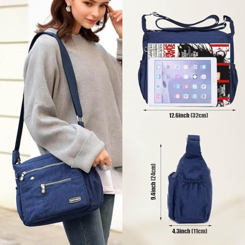Image of Crossbody Bag for Women, Multi Pockets Waterproof Nylon Shoulder Handbag, Lightweight Crossbody Purse for Ladies