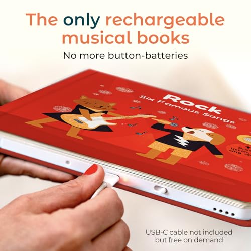 Cali's Books Rock Music Books for Toddlers 1-3 - Singing Button Sound Board Book for 2 Year Old Children, Musical Toddler Rock Songs Toys, 18 Month Interactive Learning Toy, USB-C Rechargeable