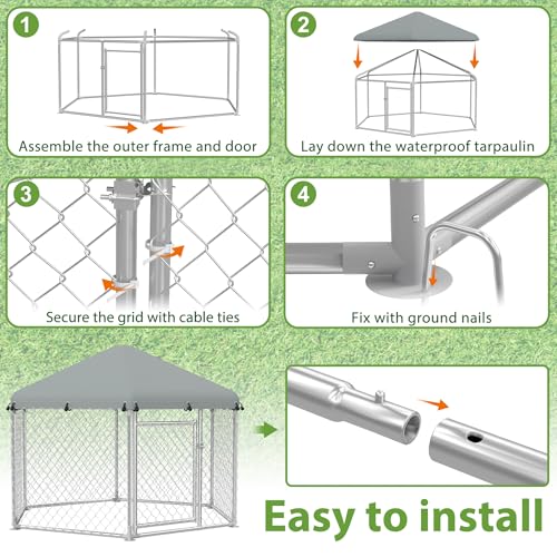 FIVMEN Outdoor Hundezwinger 210x185x150 cm Groß Hundekäfig Hundehütte Hundehaus Verzinkter Stahl mit Sonnenschutz Dach und Abschließbarer Tür Hundezaun Hundeauslauf Draußen