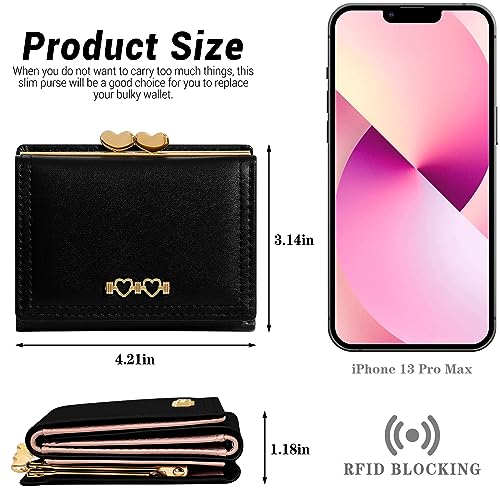 Real Leather Wallet for Women RFID Blocking Trifold with Zipper Coin Pocket Burgundy (Black)3