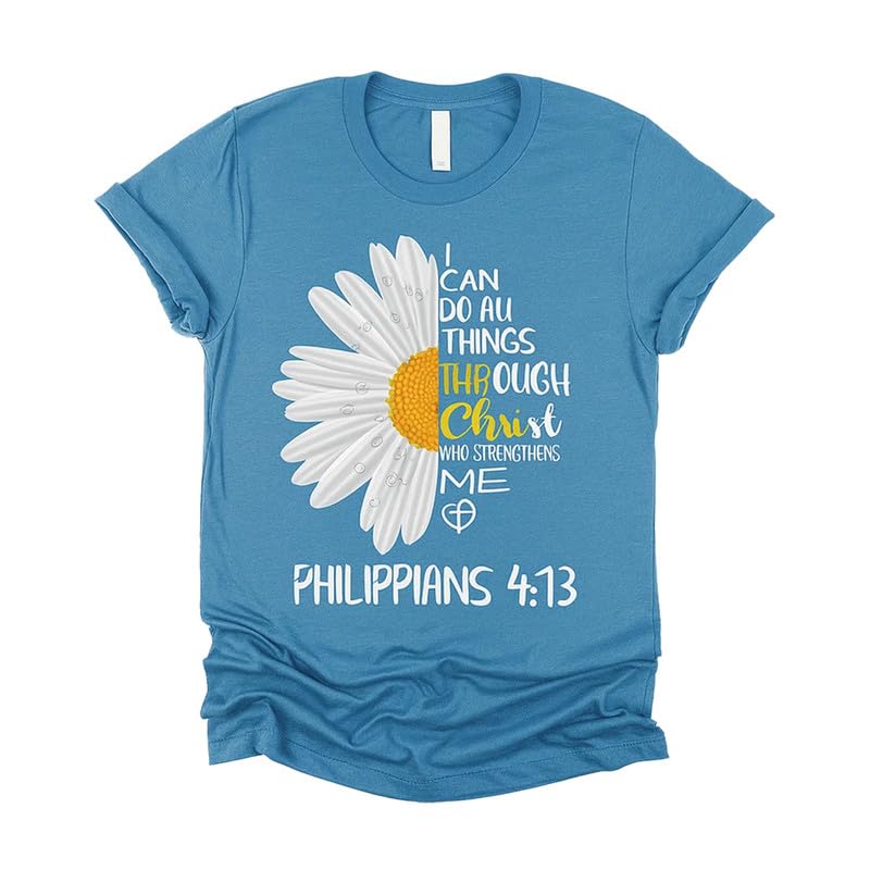 Love in Faith | I Can Do All Things Daisy Short Sleeve | Christian T-Shirts for Women | Faith-Based Apparel | Christian Gifts (US, Alpha, Medium, Regular, Regular, Heather Deep Teal)