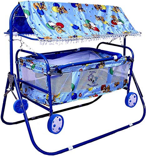 Image of AVANI METROBUZZ Beautiful Printed Lightweight Baby Cradle Cot Cum Stroller (Color - Blue)
